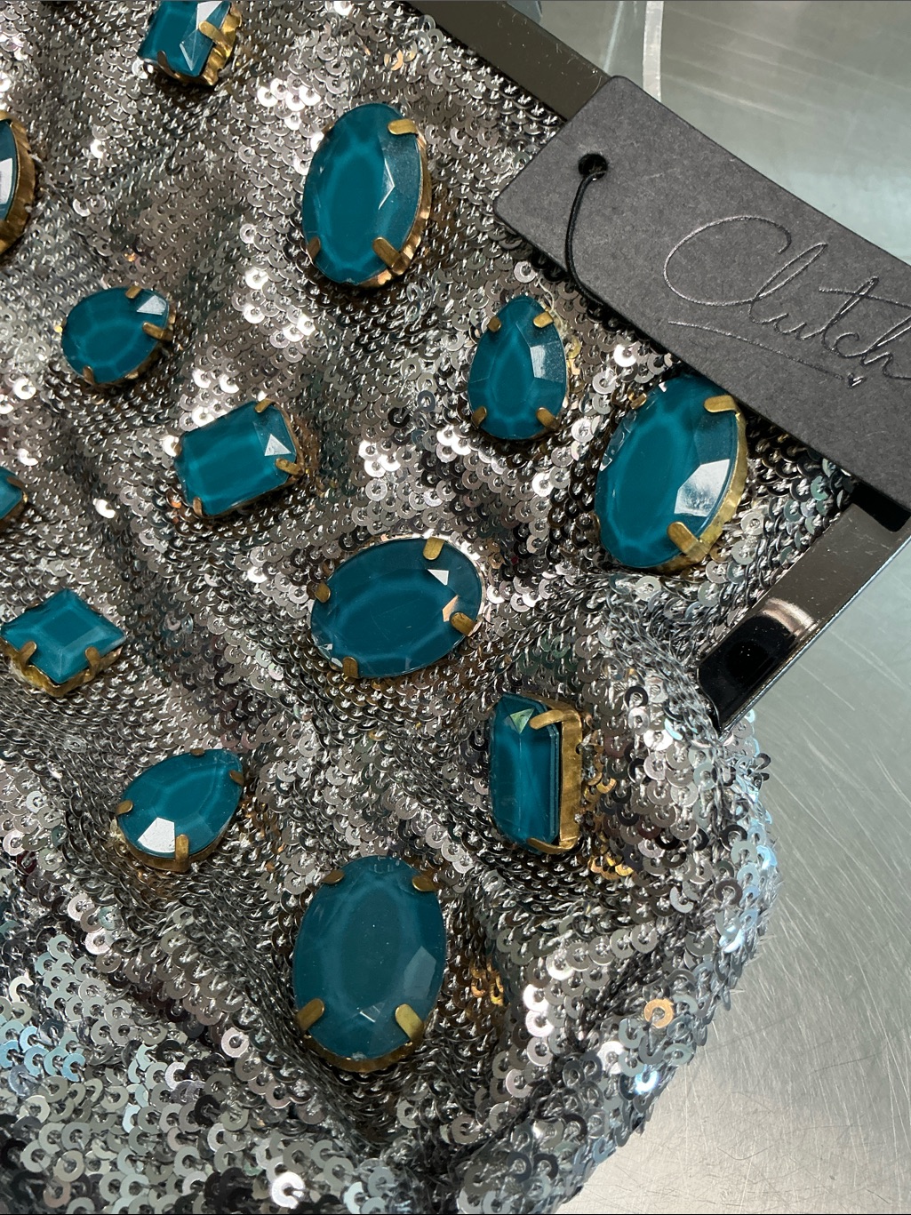 Clutch Silver Glitter, Beaded Front, Never Used! — image 5 of 8